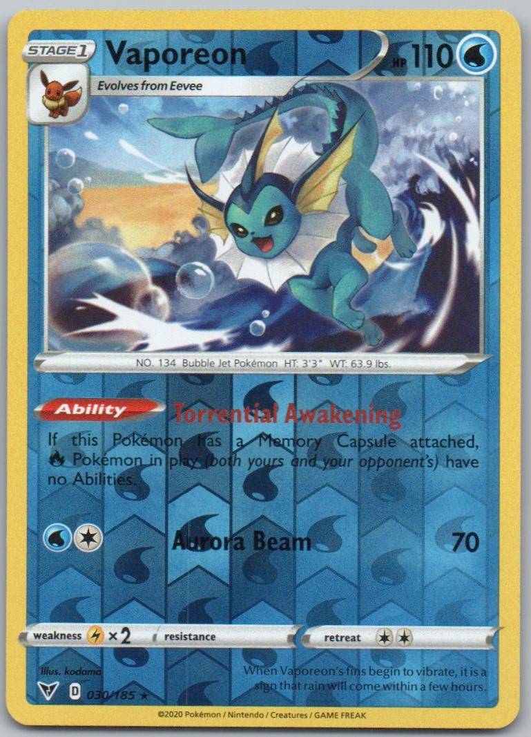 Vaporeon 030 Reverse Holo Water Card - Vivid Voltage