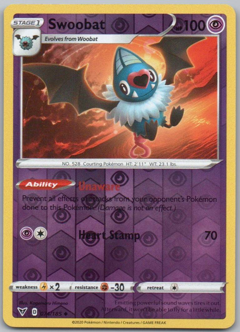 Swoobat 074 Reverse Holo Psychic Card - Vivid Voltage
