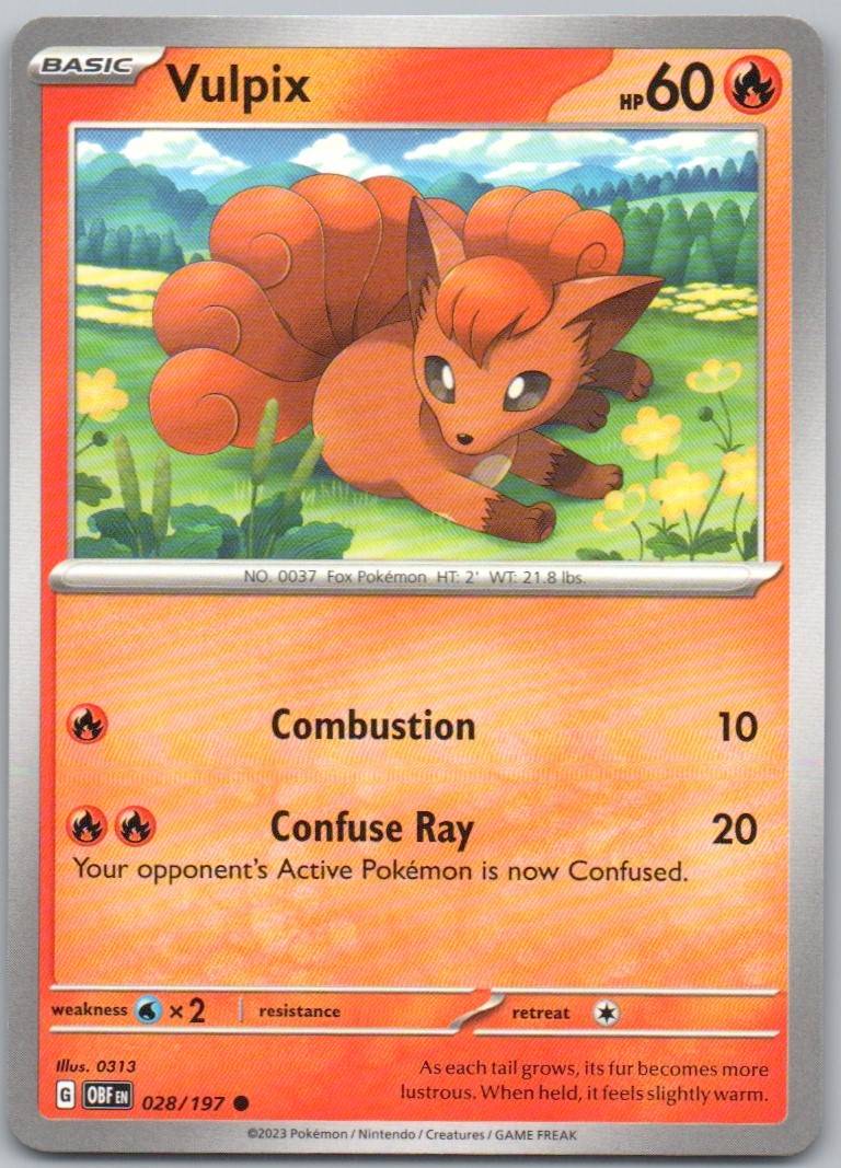 Vulpix 028 Normal Fire Card - Obsidian Flames