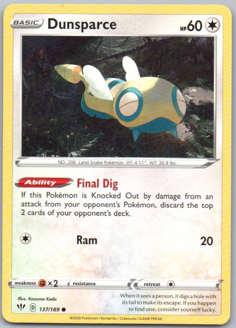 Dunsparce 137 Normal Colorless Card - Darkness Ablaze