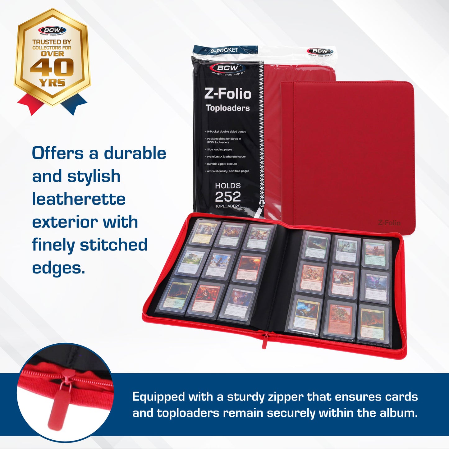 BCW Z-Folio 9-Pocket LX Album - Toploaders - Red