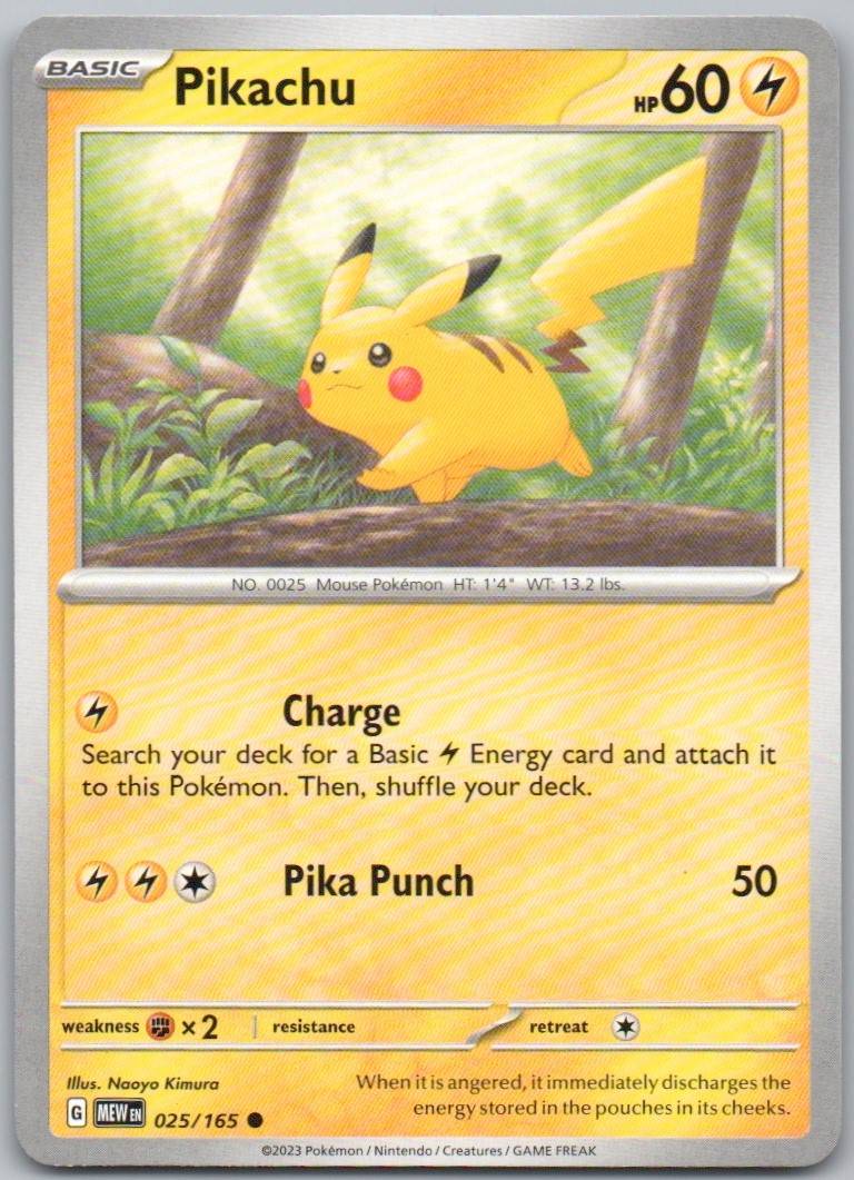 Pikachu 025 Normal Lightning Card - 151