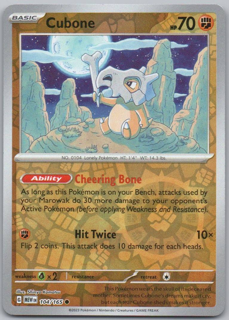Cubone 104 Reverse Holo Fighting Card - 151