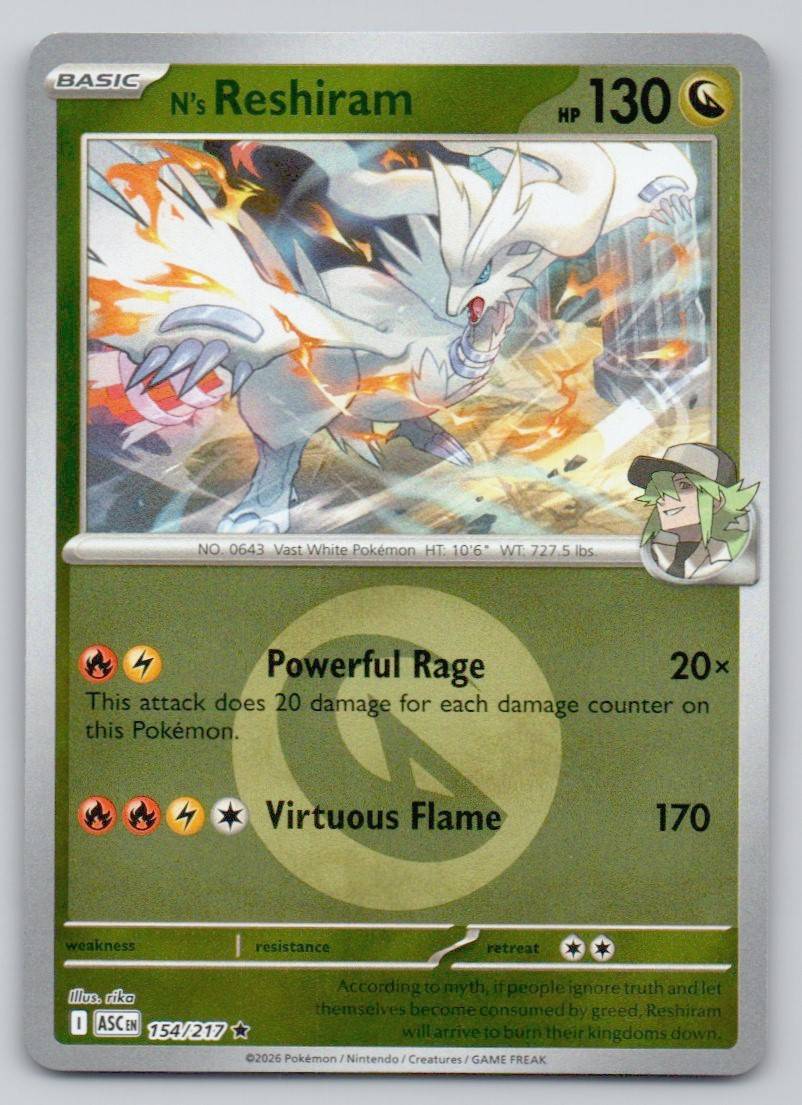 N's Reshiram (Energy Symbol Pattern) 154 NOR Card - Ascended Heroes