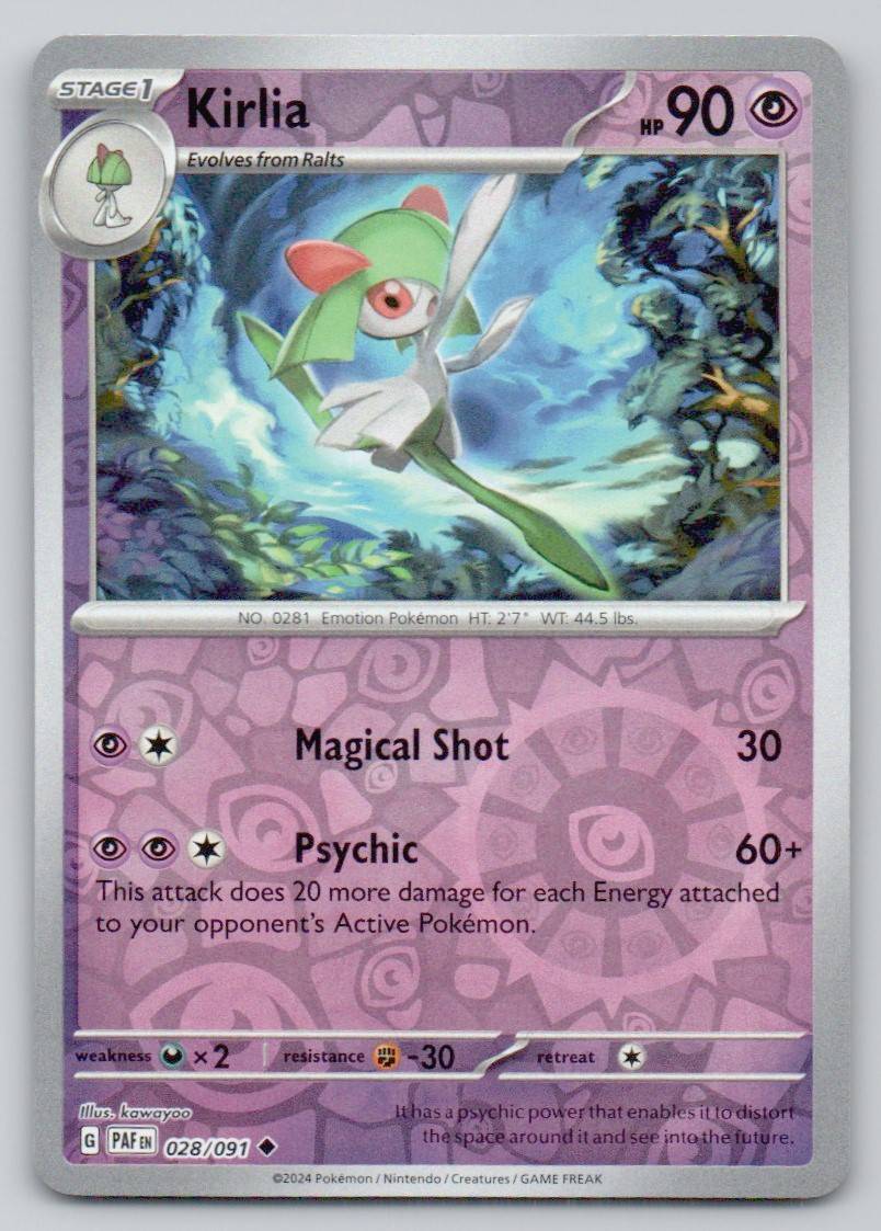 Kirlia 028 REV Card - Paldean Fates