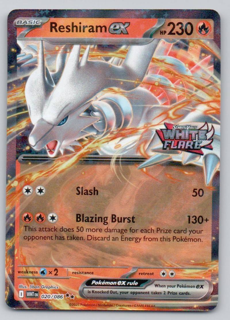 Reshiram ex (White Flare Stamped) 020 HOL Card - Miscellaneous Cards & Products