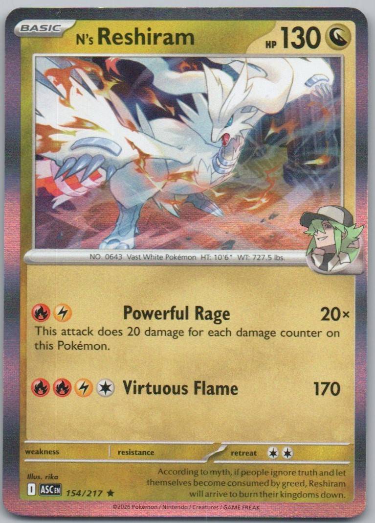 N's Reshiram 153 Holo Dragon Card - Ascended Heroes