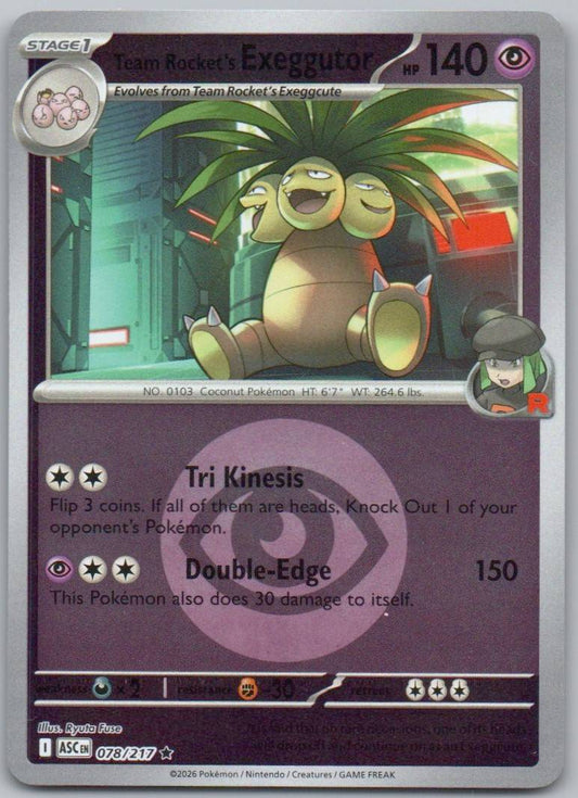 Team Rocket's Exeggutor 078 Energy Holo Psychic Card - Ascended Heroes