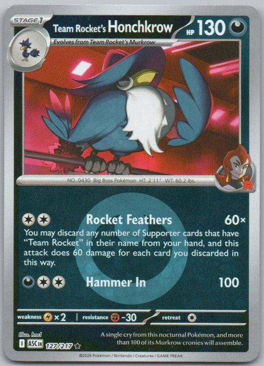 Team Rocket's Honchkrow 127 Energy Holo Darkness Card - Ascended Heroes