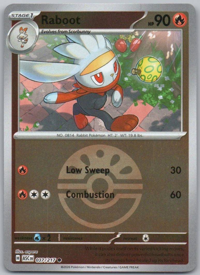 Raboot 037 Poke Ball Fire Card - Ascended Heroes