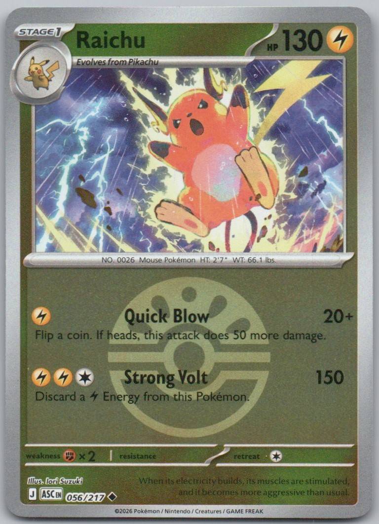 Raichu 056 Poke Ball Lightning Card - Ascended Heroes