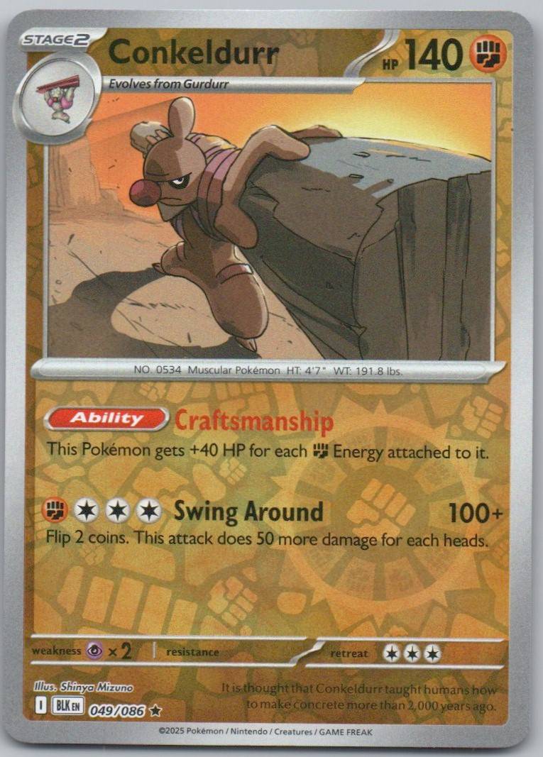 Conkeldurr 049 Reverse Holo Fighting Card - Black Bolt