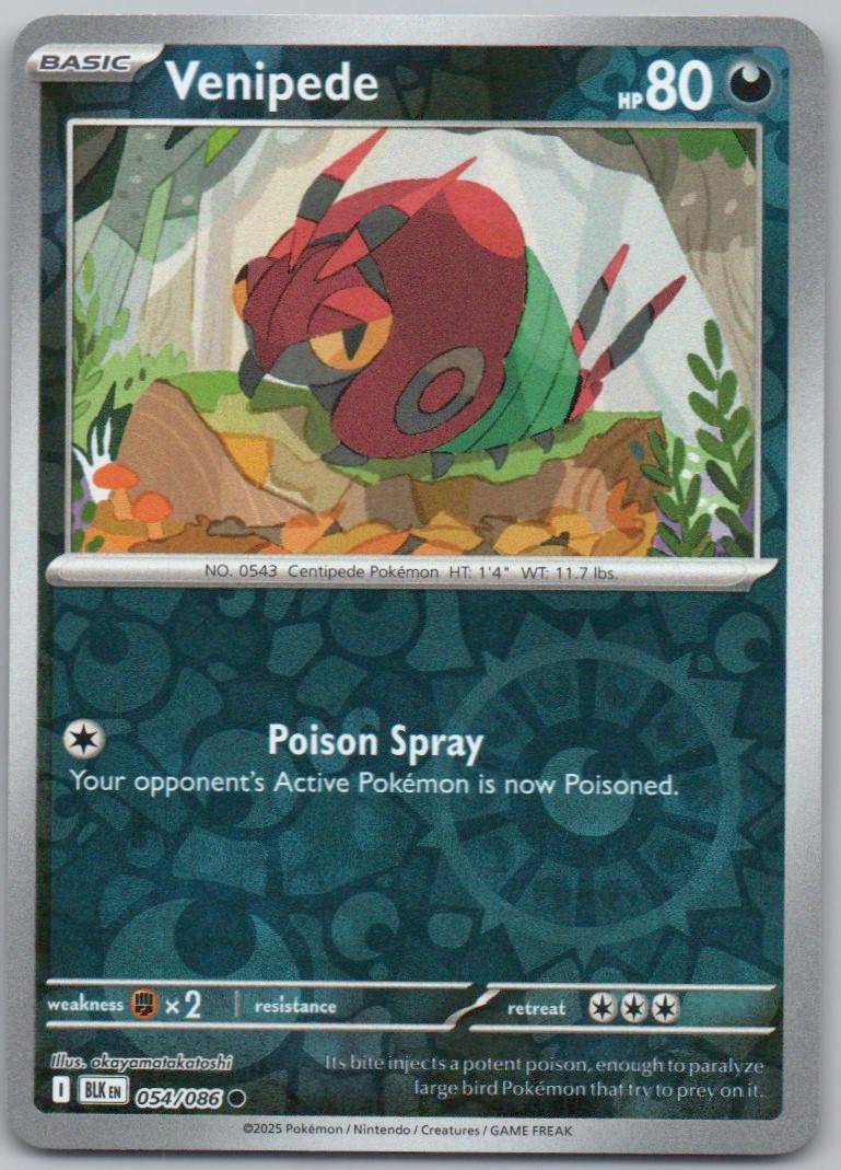 Venipede 054 Reverse Holo Darkness Card - Black Bolt