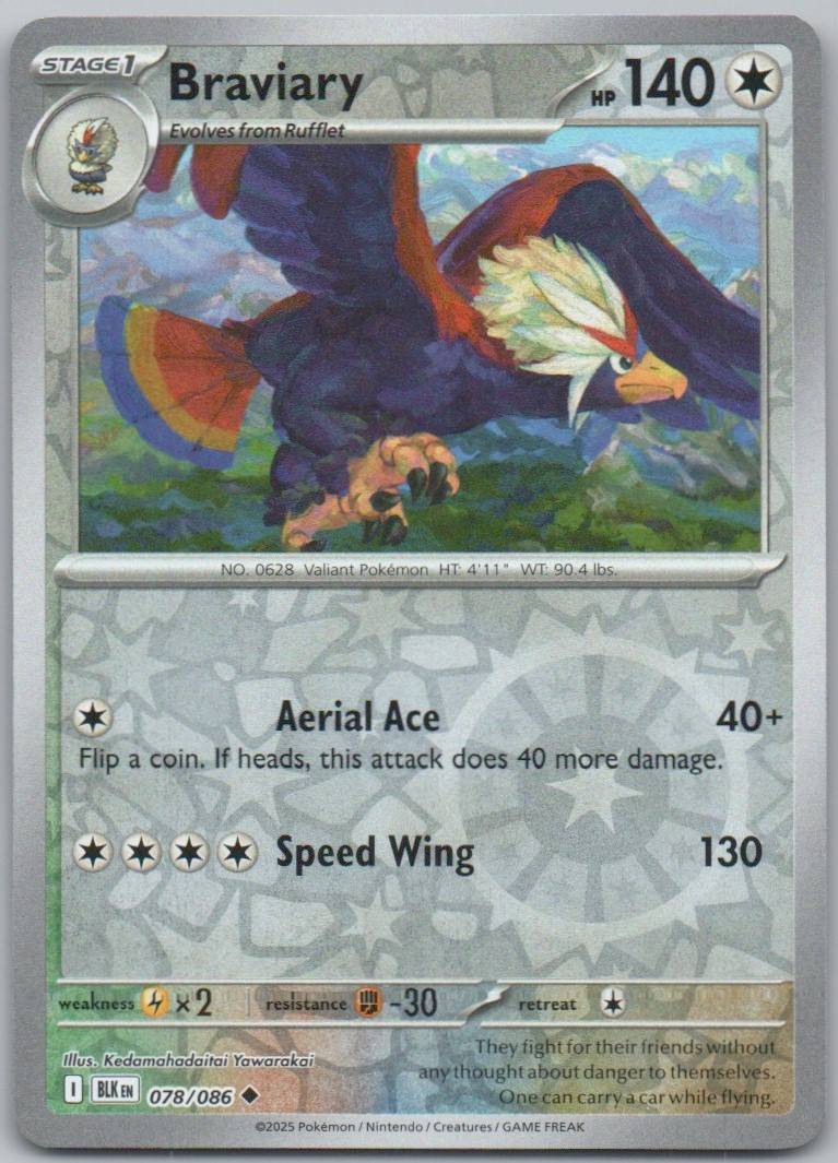 Braviary 078 Reverse Holo Colorless Card - Black Bolt