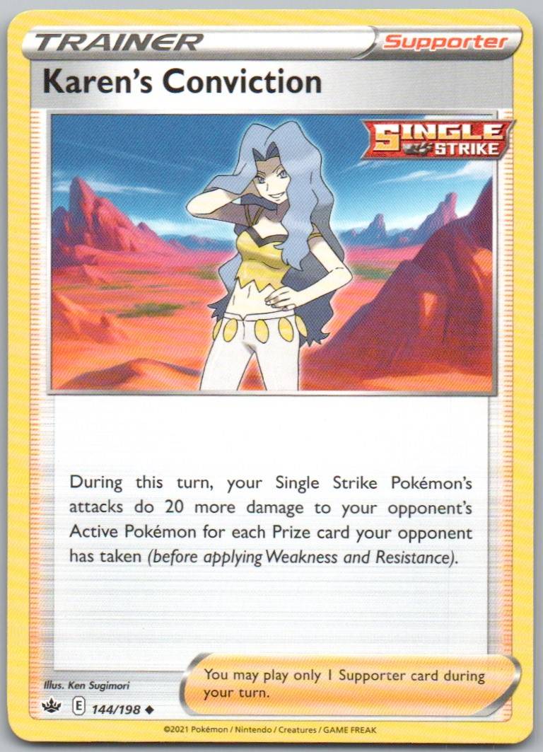 Karen's Conviction 144 Normal Trainer Card - Chilling Reign
