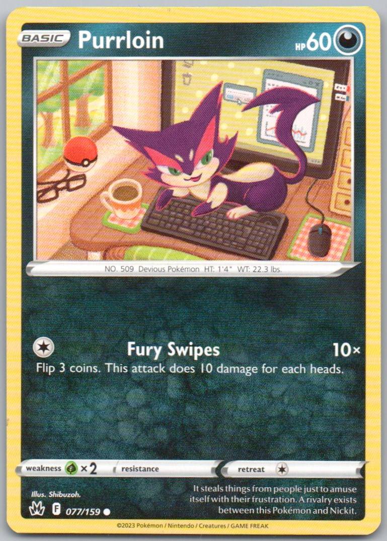 Purrloin 077 Normal Darkness Card - Crown Zenith