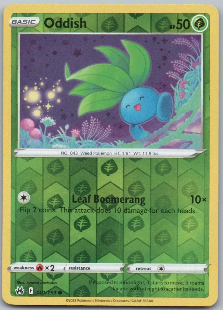 Oddish 001 Reverse Holo Grass Card - Crown Zenith