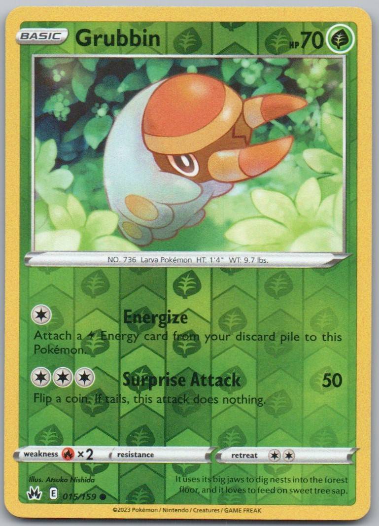 Grubbin 015 Reverse Holo Grass Card - Crown Zenith