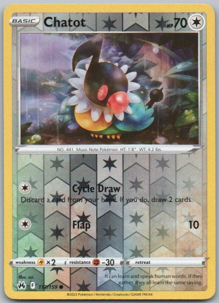 Chatot 112 Reverse Holo Colorless Card - Crown Zenith
