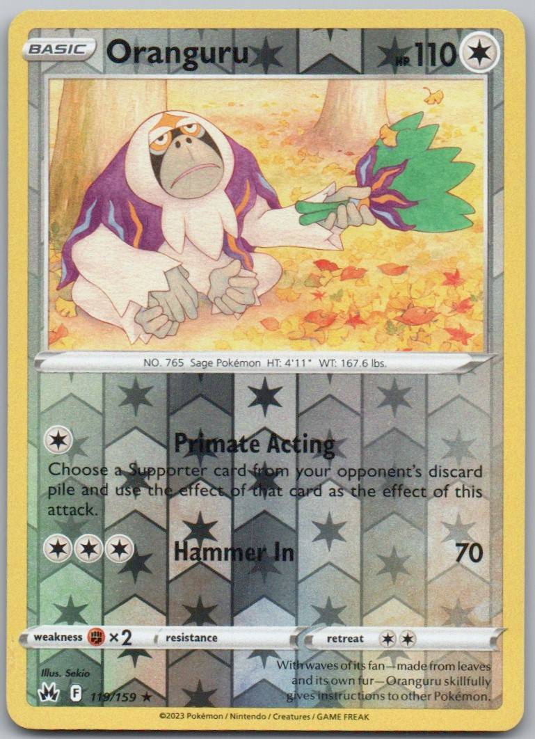 Oranguru 119 Reverse Holo Colorless Card - Crown Zenith