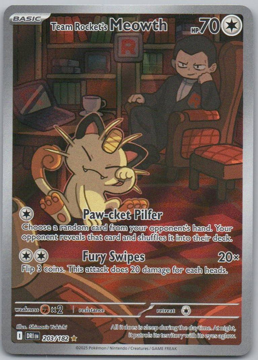 Team Rocket's Meowth 203 Holo Colorless Card - Destined Rivals