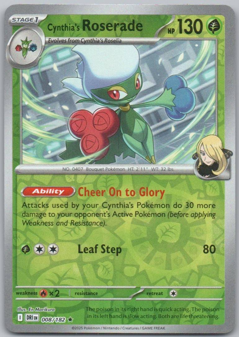 Cynthia's Roserade 008 Reverse Holo Grass Card - Destined Rivals
