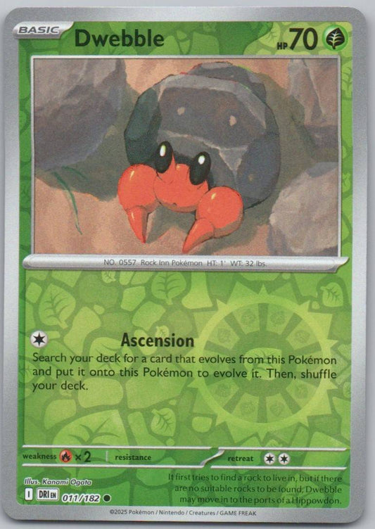 Dwebble 011 Reverse Holo Grass Card - Destined Rivals