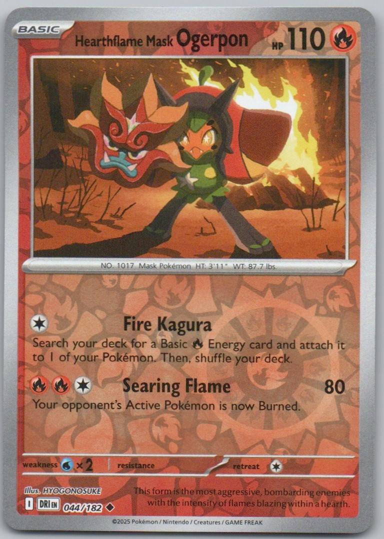 Hearthflame Mask Ogerpon 044 Reverse Holo Fire Card - Destined Rivals