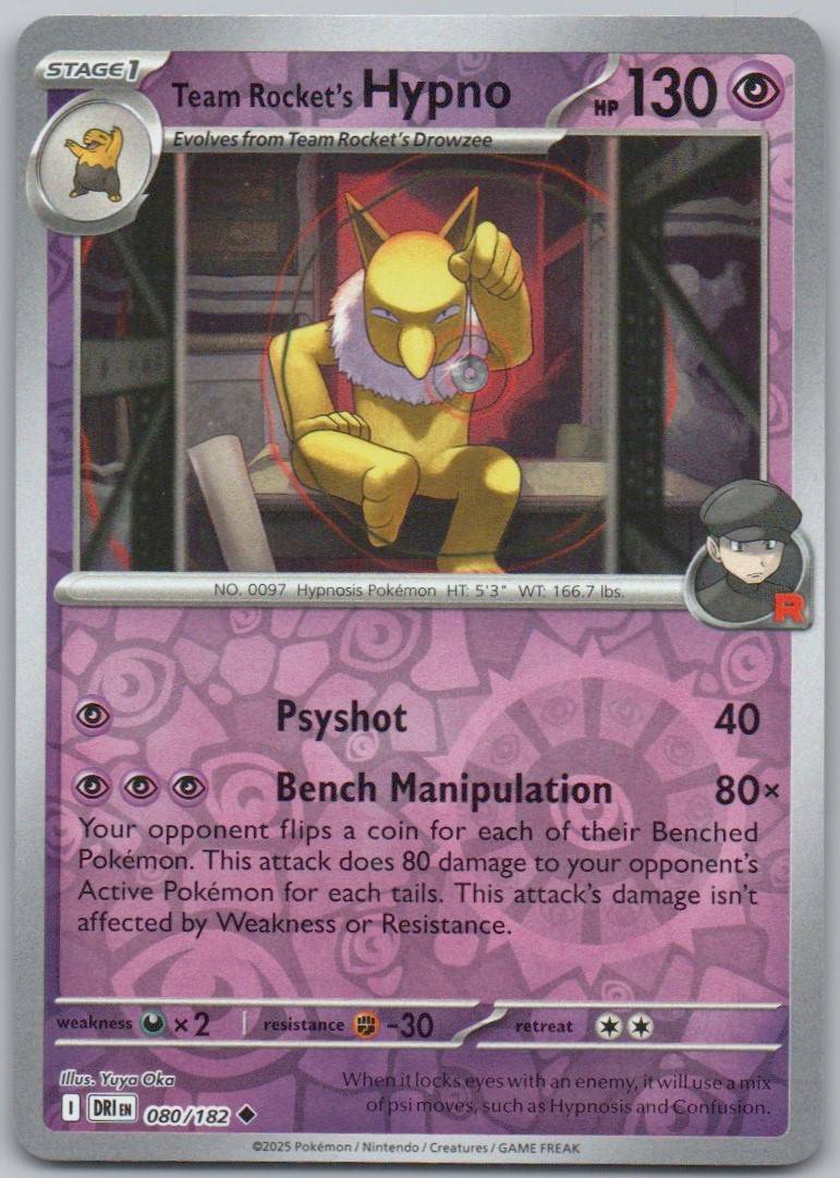 Team Rocket's Hypno 080 Reverse Holo Psychic Card - Destined Rivals