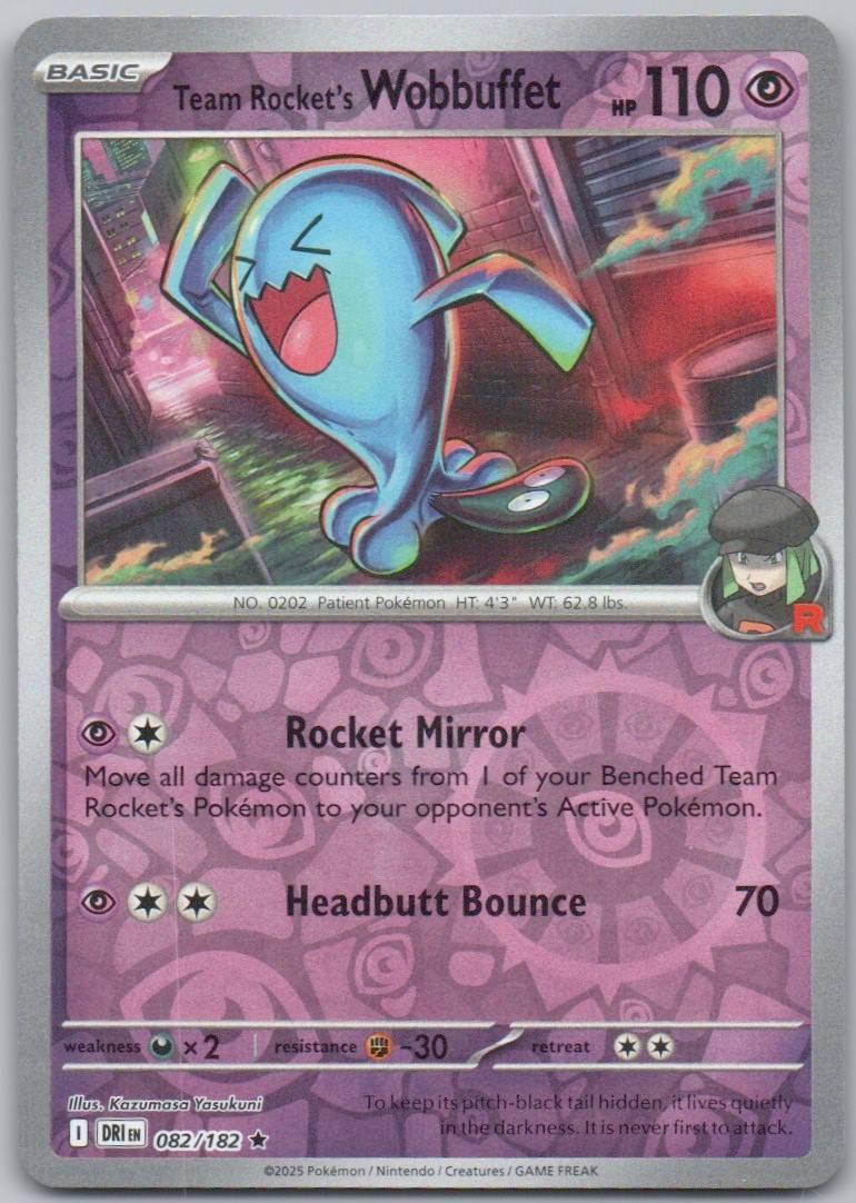 Team Rocket's Wobbuffet 082 Reverse Holo Psychic Card - Destined Rivals