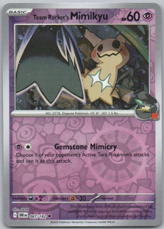 Team Rocket's Mimikyu 087 Reverse Holo Psychic Card - Destined Rivals
