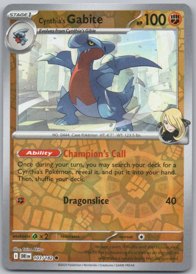 Cynthia's Gabite 103 Reverse Holo Fighting Card - Destined Rivals