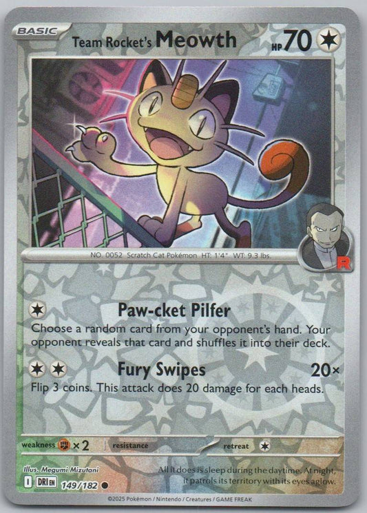 Team Rocket's Meowth 149 Reverse Holo Colorless Card - Destined Rivals