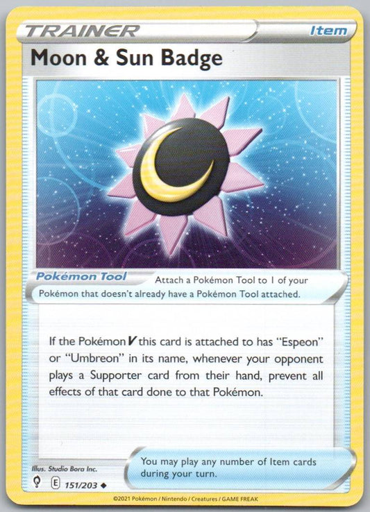 Moon & Sun Badge 151 Normal Trainer Card - Evolving Skies