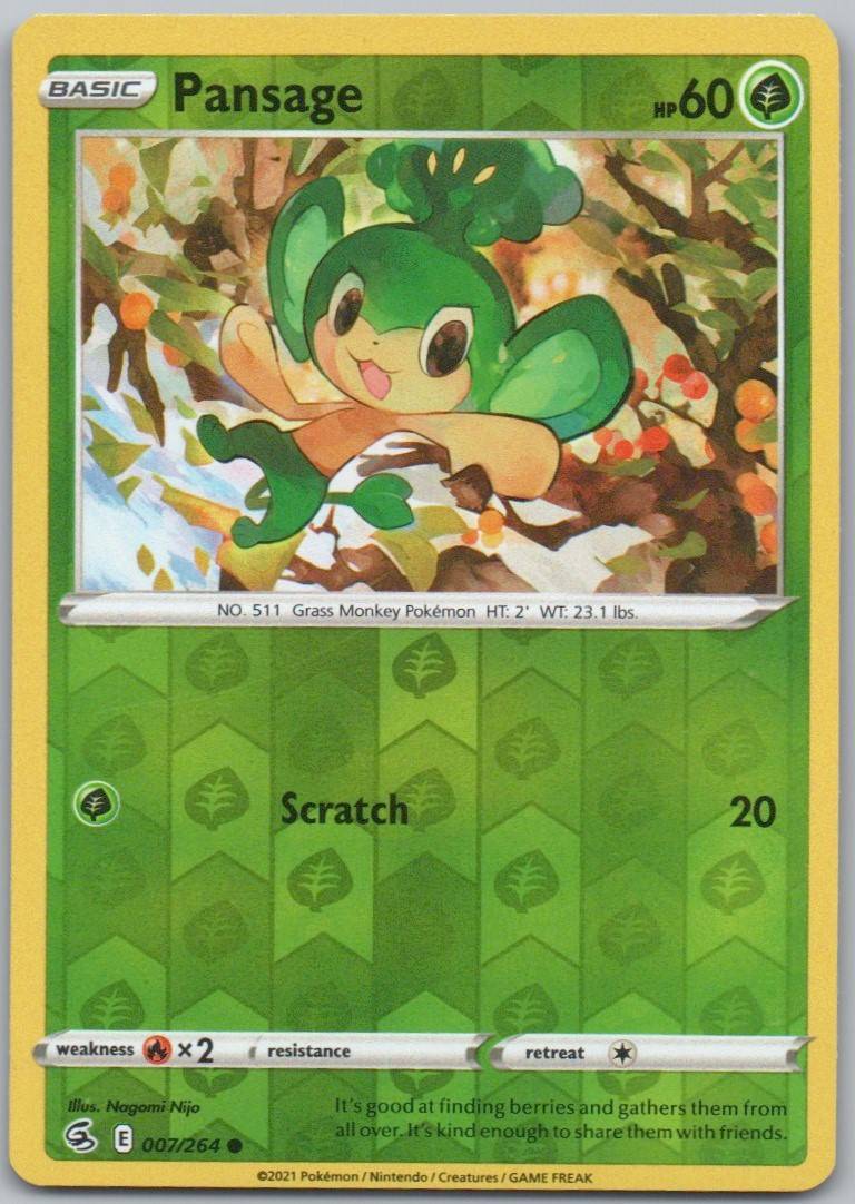 Pansage 007 Reverse Holo Grass Card - Fusion Strike