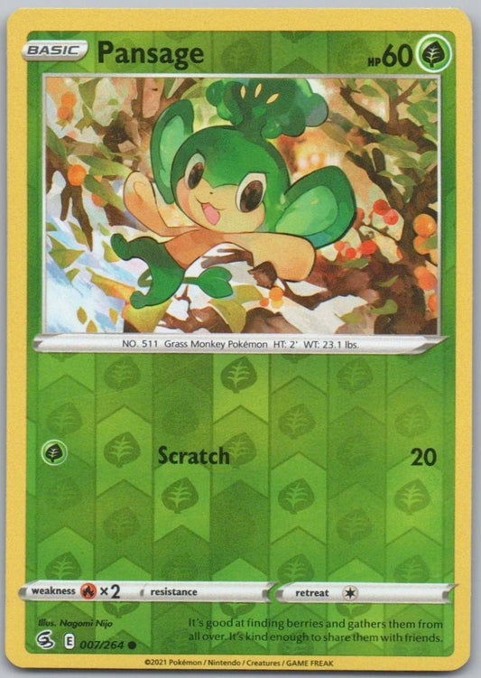 Pansage 007 Reverse Holo Grass Card - Fusion Strike