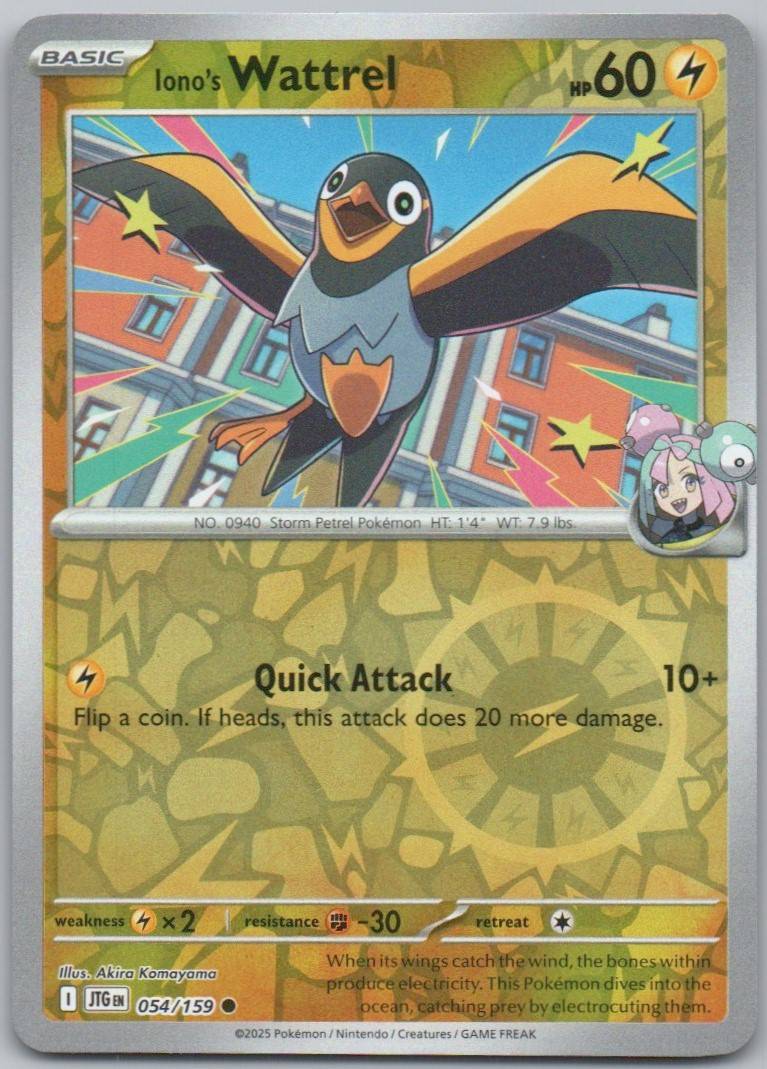 Iono's Wattrel 054 Reverse Holo Lightning Card - Journey Together