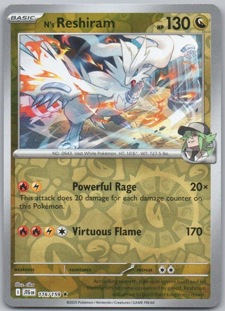 N's Reshiram 116 Reverse Holo Dragon Card - Journey Together