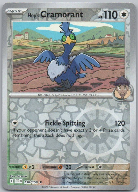 Hop's Cramorant 138 Reverse Holo Colorless Card - Journey Together