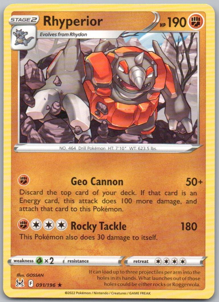 Rhyperior 091 Normal Fighting Card - Lost Origin