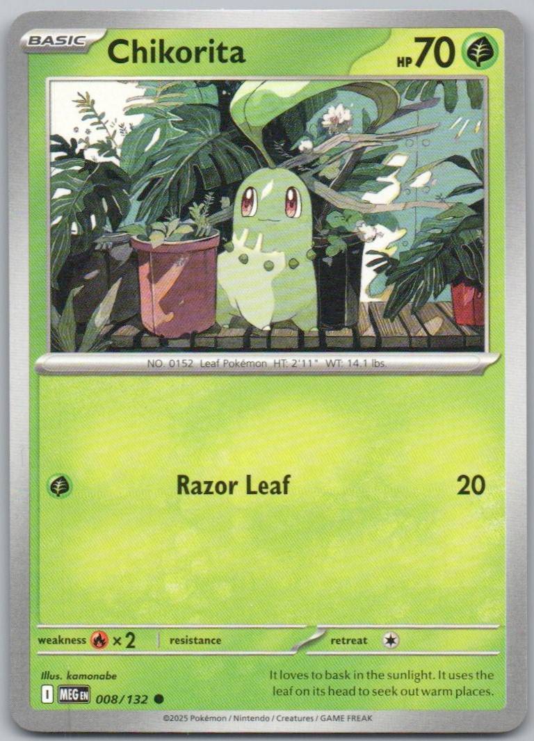 Chikorita 008 Normal Grass Card - Mega Evolution