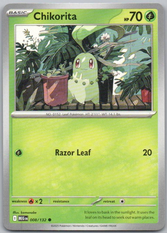 Chikorita 008 Normal Grass Card - Mega Evolution