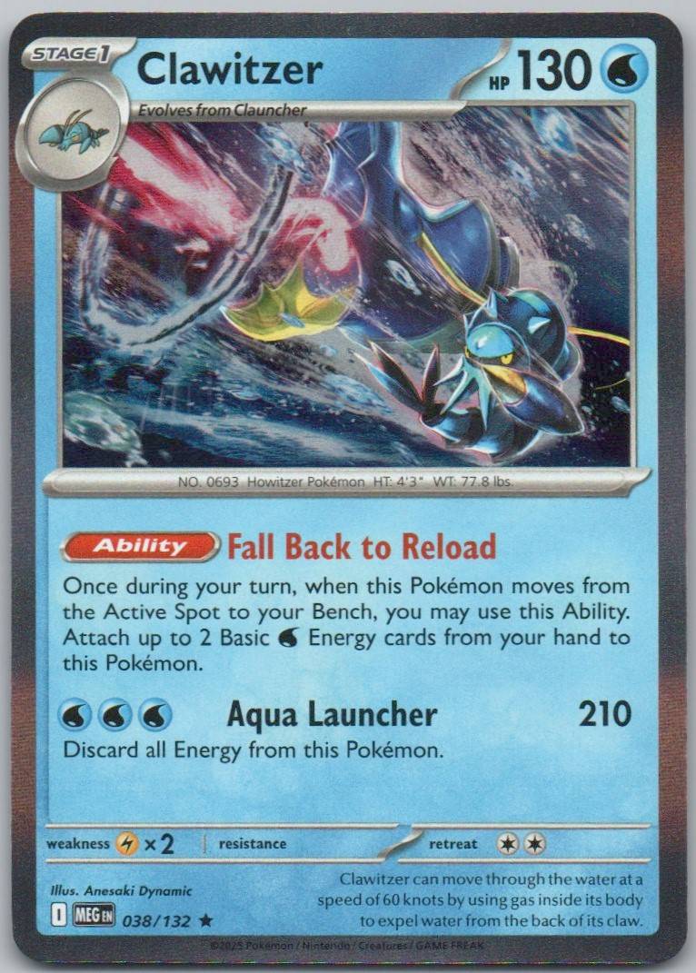 Clawitzer 038 Holo Water Card - Mega Evolution