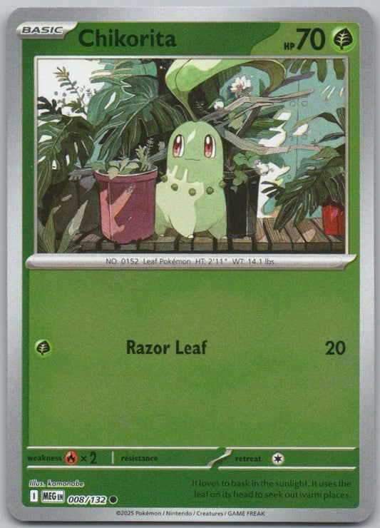 Chikorita 008 Reverse Holo Grass Card - Mega Evolution