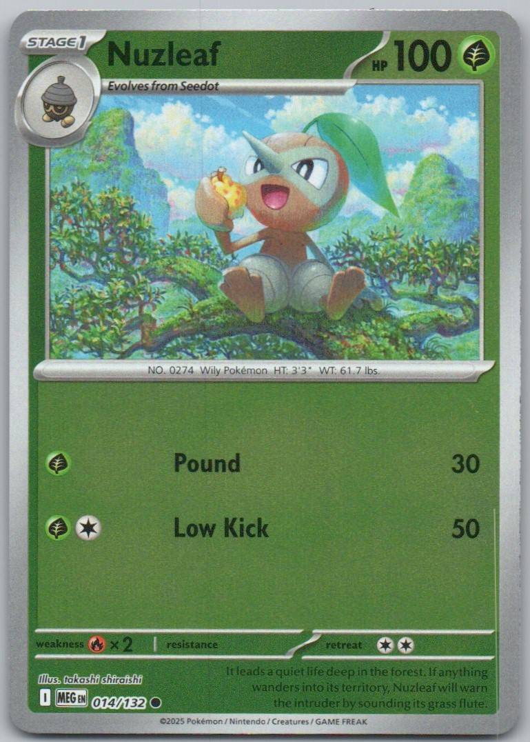 Nuzleaf 014 Reverse Holo Grass Card - Mega Evolution