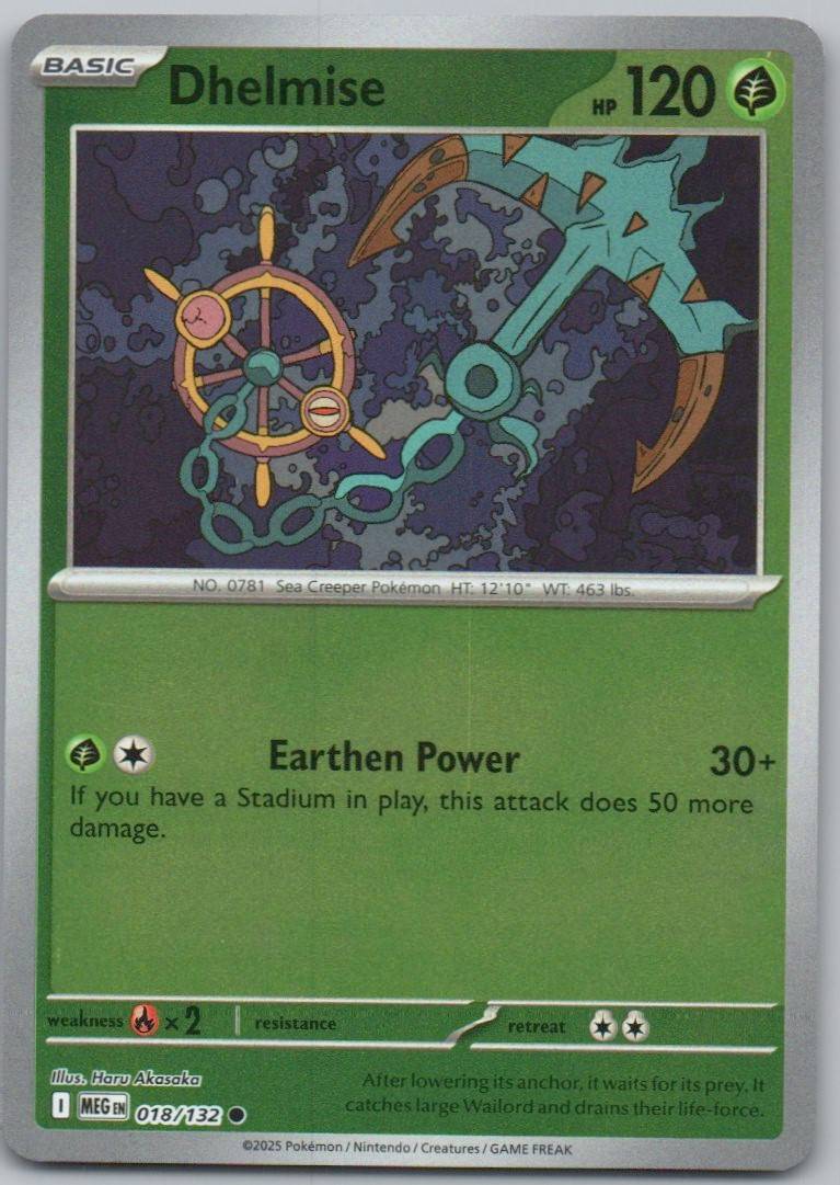 Dhelmise 018 Reverse Holo Grass Card - Mega Evolution