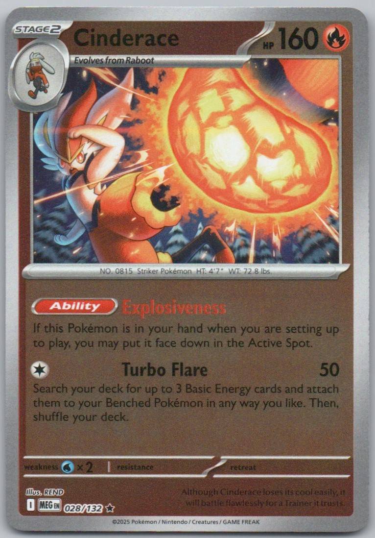 Cinderace 028 Reverse Holo Fire Card - Mega Evolution