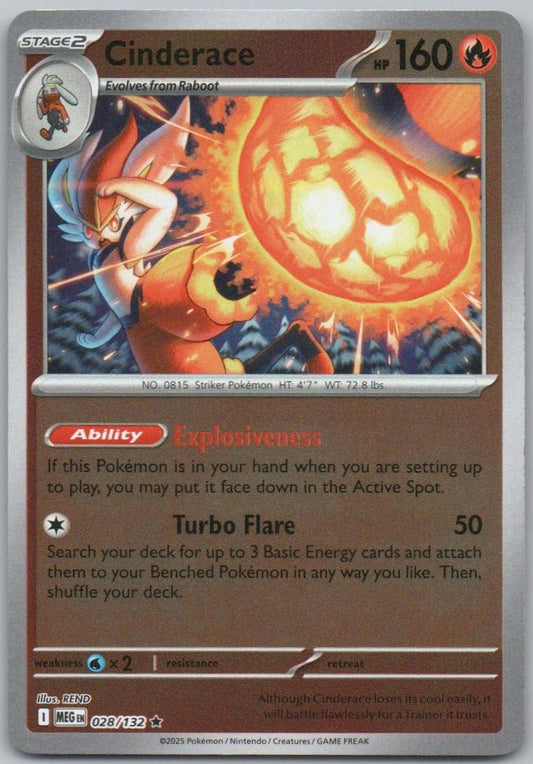 Cinderace 028 Reverse Holo Fire Card - Mega Evolution