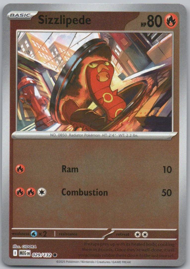 Sizzlipede 029 Reverse Holo Fire Card - Mega Evolution
