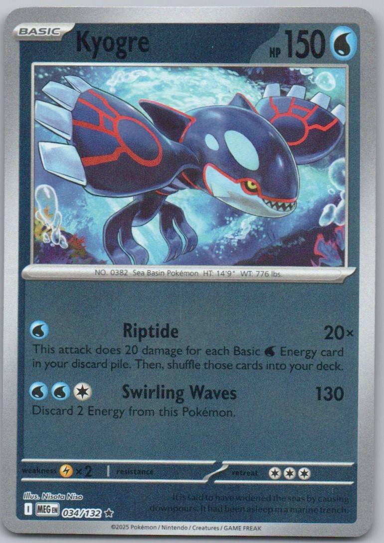 Kyogre 034 Reverse Holo Water Card - Mega Evolution